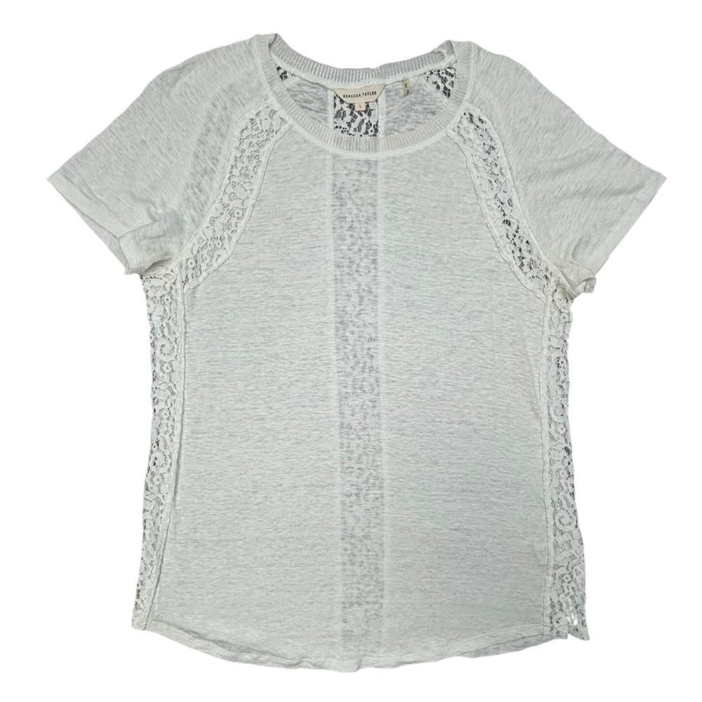 Rebecca Taylor- Linen and Lace Blouse- style #215303B107-‎ Large- Like new!!